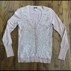 J. Crew Light Pink Mauve Sequin Front Button Cardigan Women’s Size Small